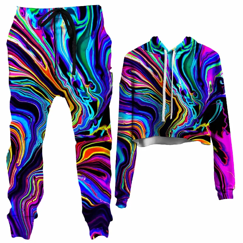 Neon Rift Crop Hoodie and Joggers Combo