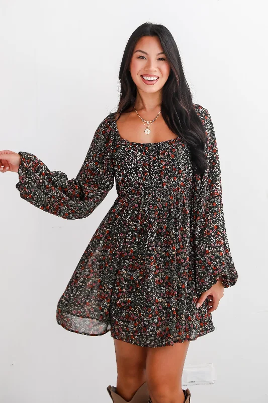 FINAL SALE - Delight In Elegance Black Floral Mini Dress