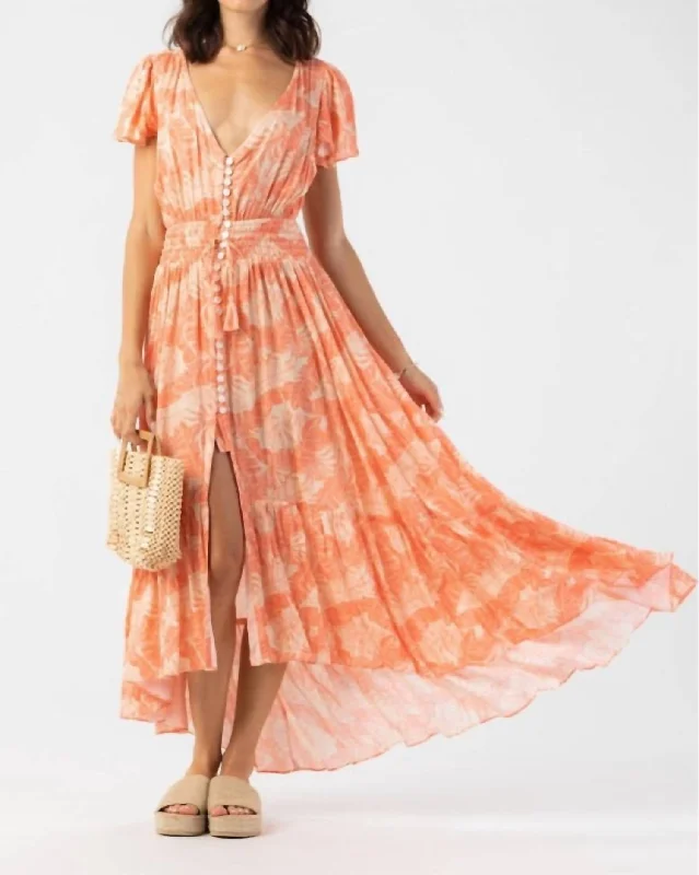 New Moon Maxi Dress Naturals In Banana Leaves Coral