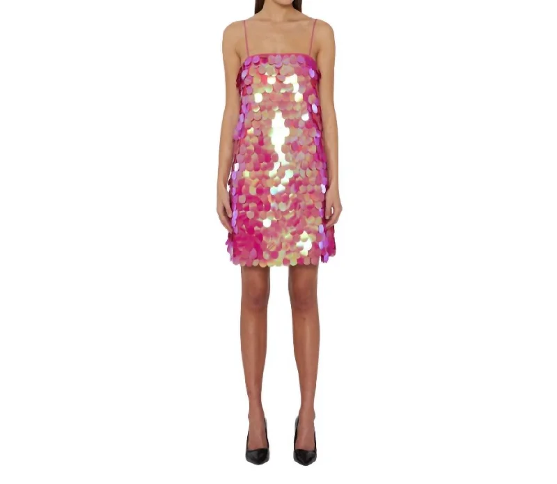 Sequins Mini Slip Dress In Pink Glo