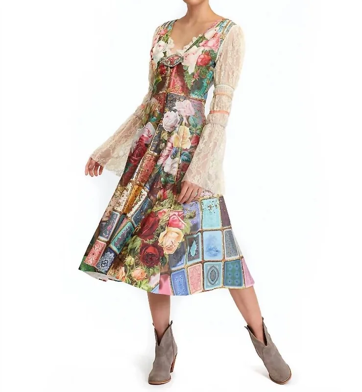 Fortune In Flowerland Midi Dress In Card