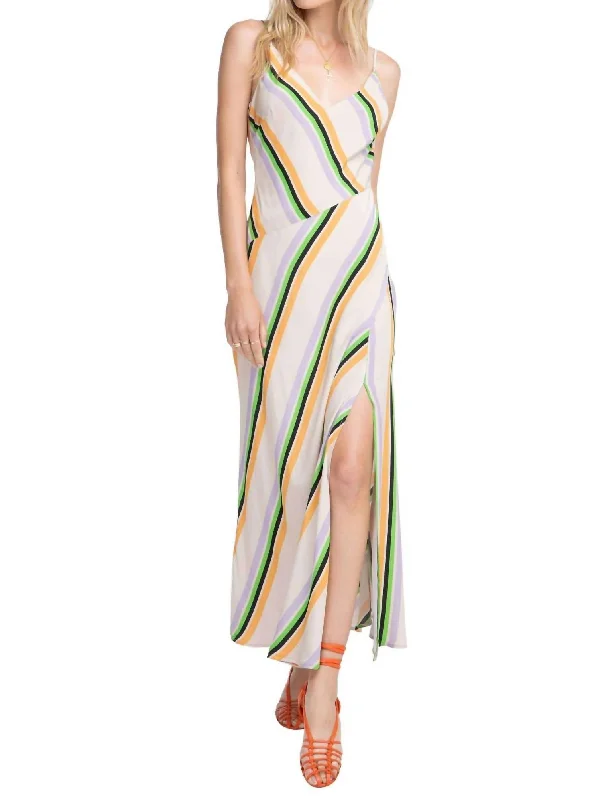 Jessi Striped Midi Dress In Taupe-Tangerine Stripe