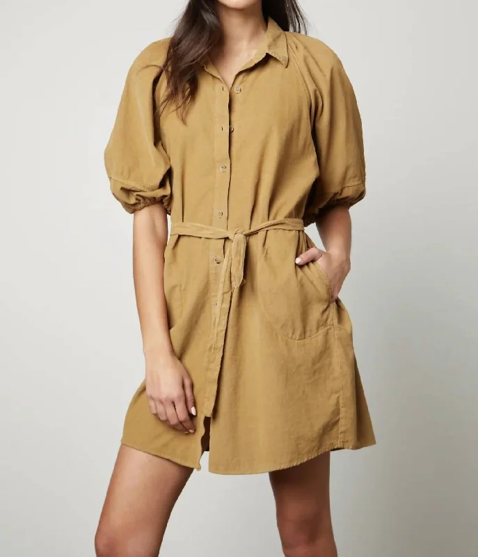 Kady Corduroy Button Up Dress In Latte