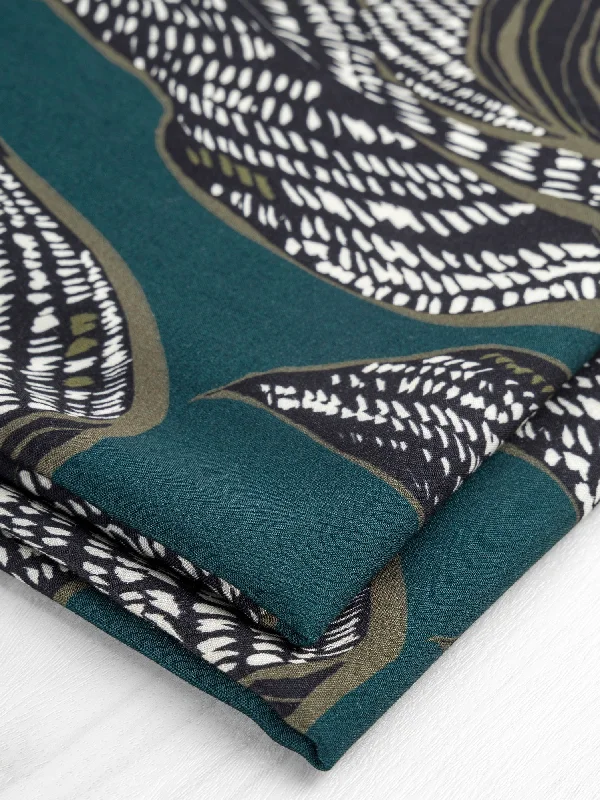 Large Graphic Leaf Print EcoVero Challis - Dark Teal + Olive + Black