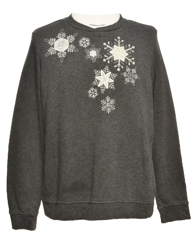 Floral Embroidered Sweatshirt - L