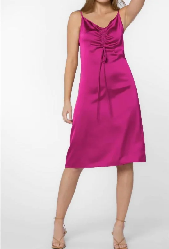 Livvy Satin Slip Dress In Bright Fuchsia