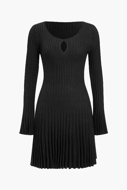 Knit Cut Out Long Sleeve Bell Sleeve Dress