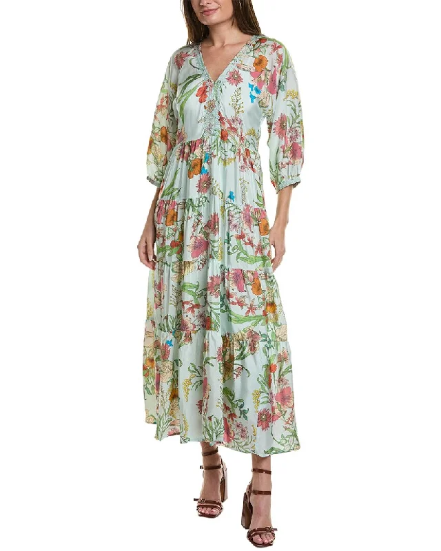 Johnny Was Liliana Dolman Tiered Silk Dress