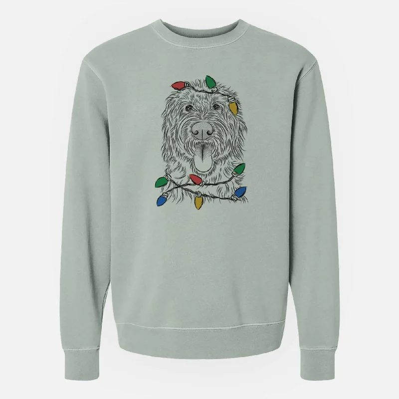 Christmas Lights Bennett the Doodle - Unisex Pigment Dyed Crew Sweatshirt