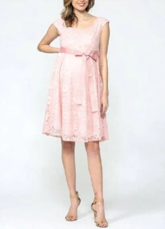 Libby Lace Cap Sleeve Maternity Dress In Pink