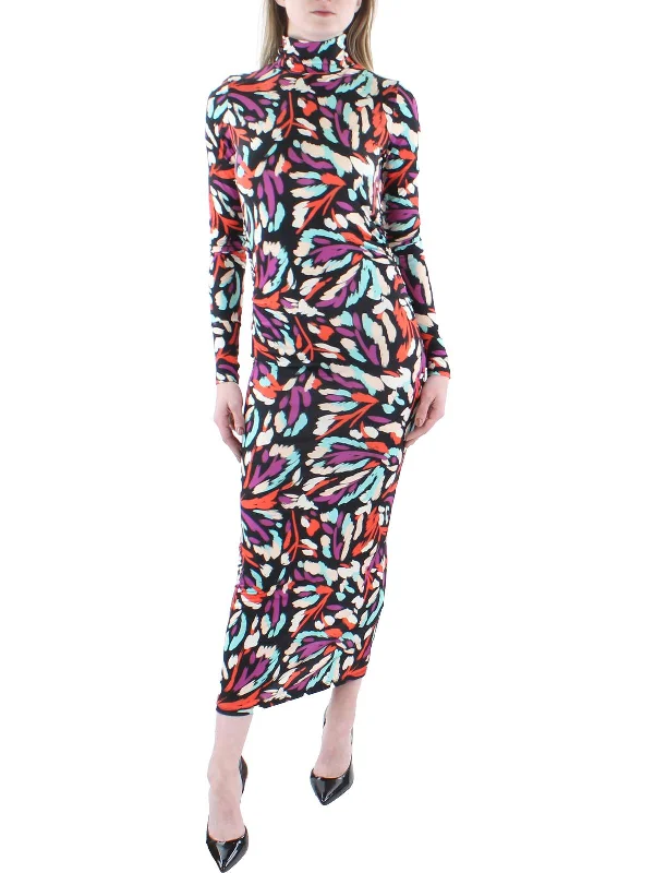 Womens Printed Turtleneck Midi Dress