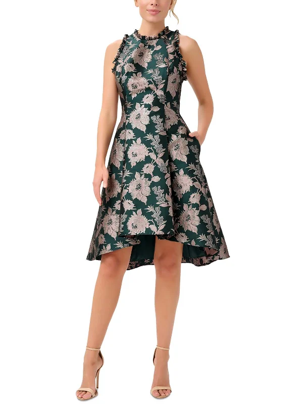 Plus Womens Jacquard Floral Fit & Flare Dress