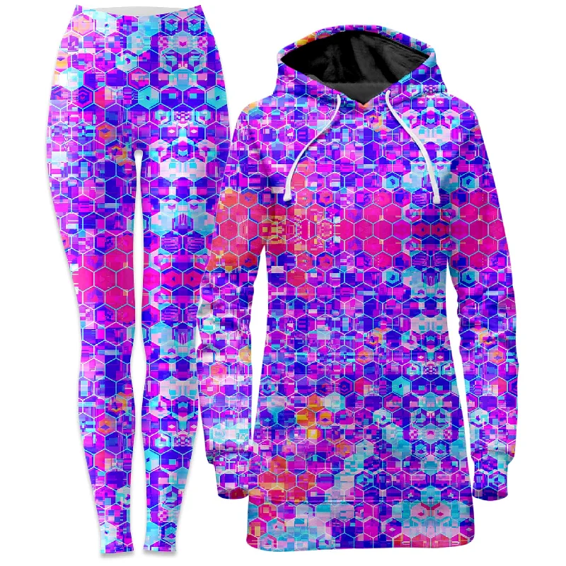 Blocks Of Life Hoodie Dress and Leggings Combo