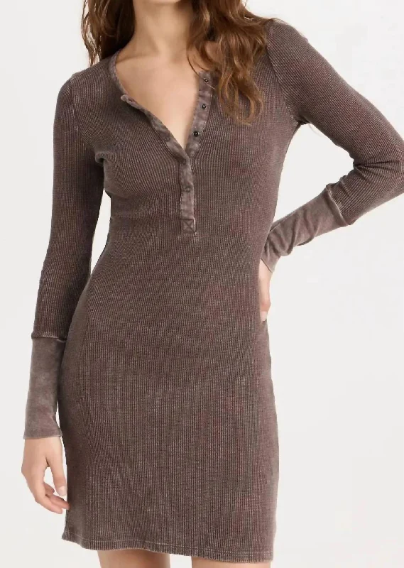 Forever Henley Mini Dress In Chocolate