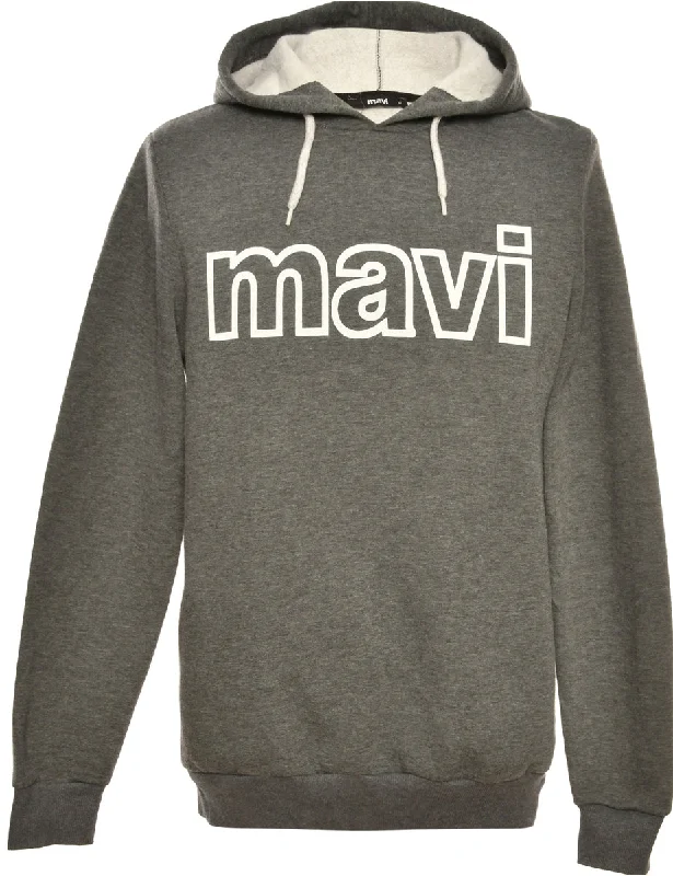 Grey Printed Hoodie - M