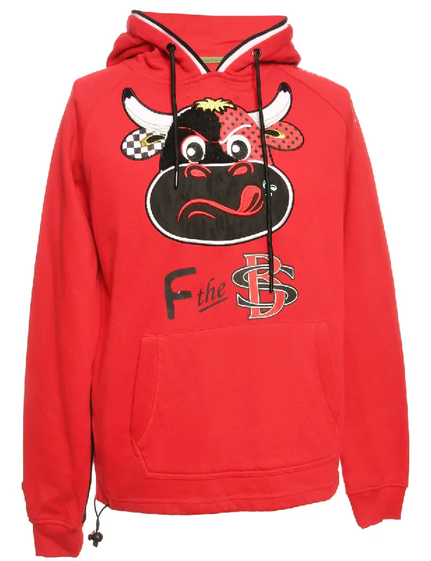 Red Embroidered Hooded Animal Sweatshirt - S