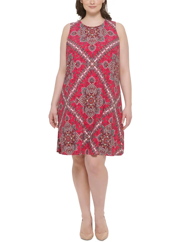 Plus Womens Paisley Keyhole Shift Dress