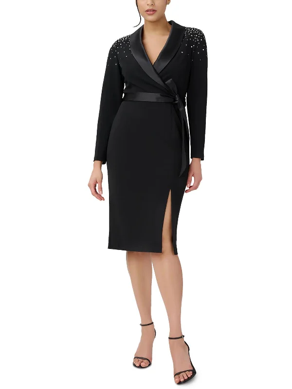 Womens Tuxedo Satin Trim Sheath Dress