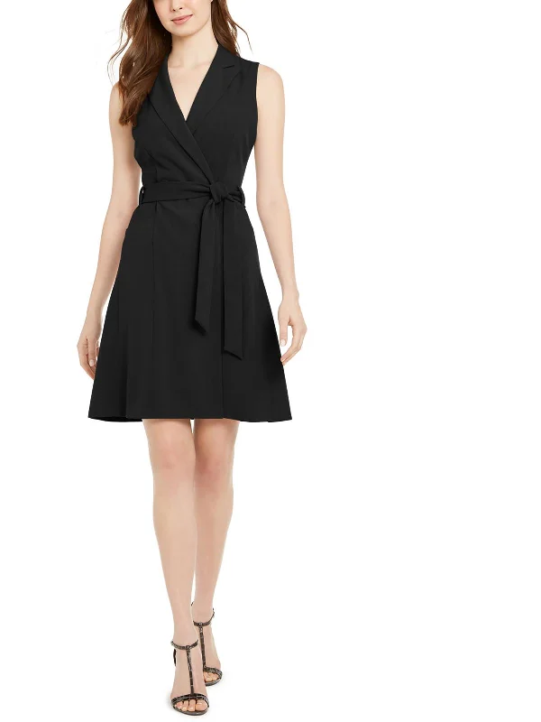 Womens Wrap Tuxedo Shift Dress