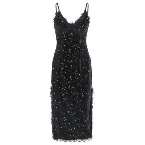 Stars Rivets Cami Straps Velvet Dress - Black 2xl