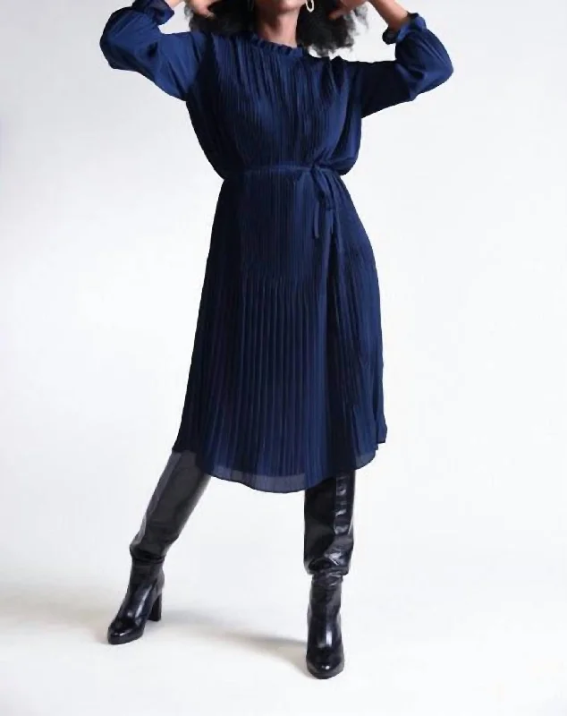 Pleated Royal Dress In Dark Navy