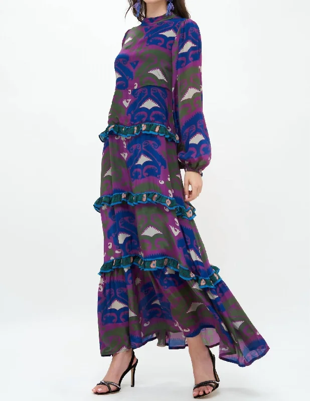 Mock Neck Maxi Dress In Uzbek Magenta