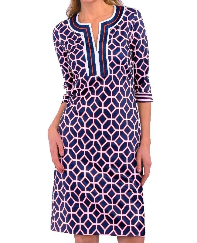 Split Neck Dress Jersey In Navy