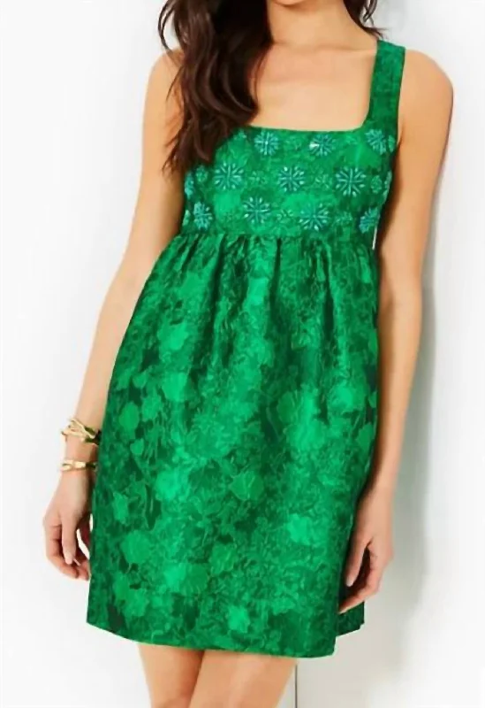 Bellami Embellished Floral Jacquard Dress In Kelly Green Leaf An Impression Jacquard