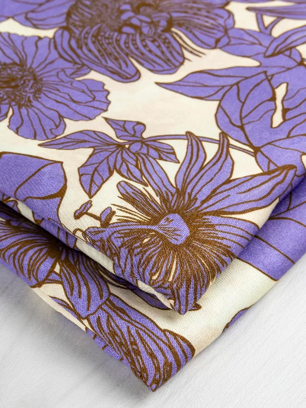 Illustrated Floral Print EcoVero Challis - Cream + Mauve + Ochre