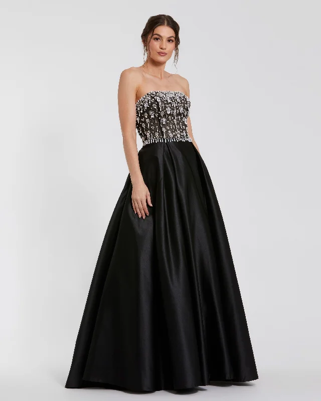 Strapless Embellished Top Satin Ballgown