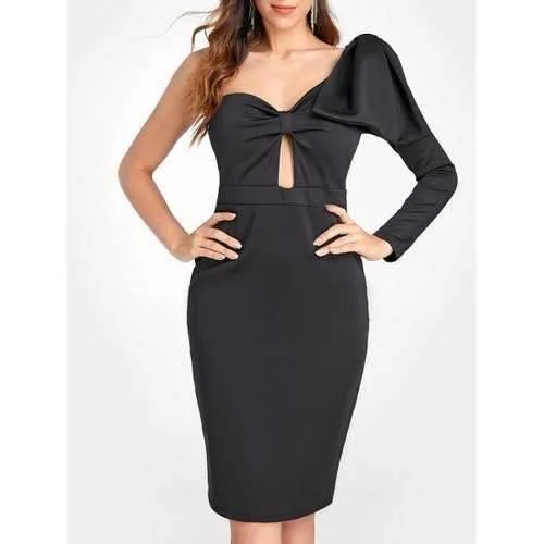 Cut Out One Shoulder Bodycon Dress - Black M