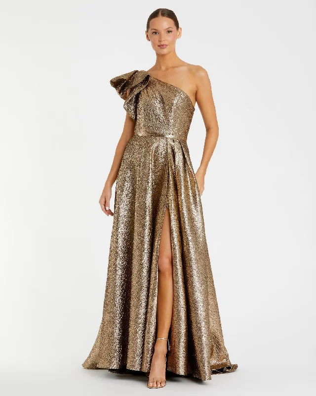 One Shoulder Metallic Ballgown