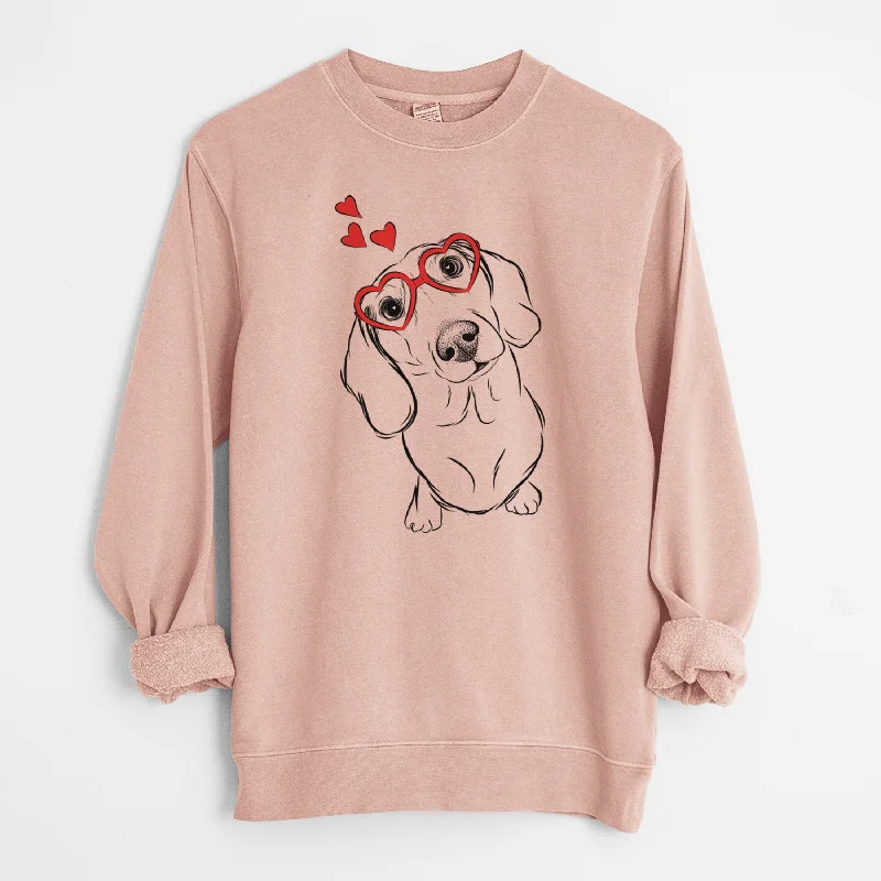 Valentine Bill the Dachshund - Unisex Pigment Dyed Crew Sweatshirt