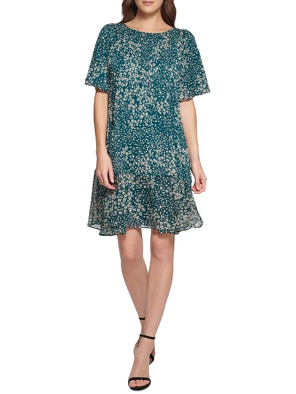 Womens Abstract Floral Gathered Neckline Shirtdress