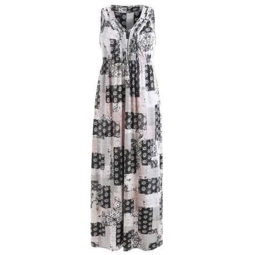 Patchwork Print Bohemian Maxi Dress - L