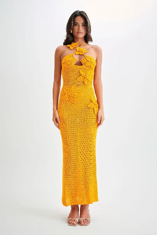 Kyla Floral Crochet Maxi Dress - Orange Sherbet