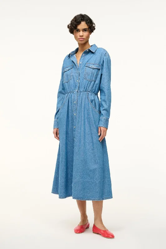 STAUD + WRANGLER THE MIDI SHIRT DRESS | MID BLUE