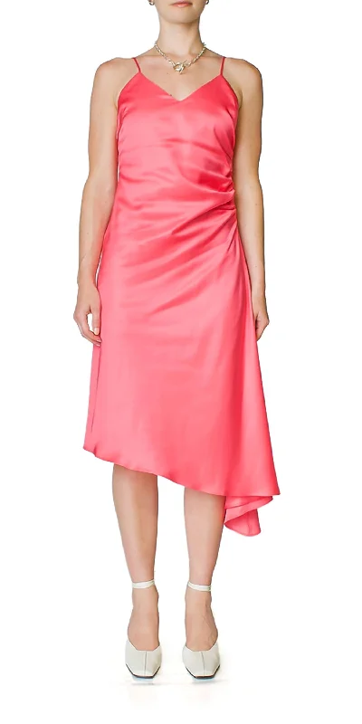 Side Ruched Dress In Neon Pink