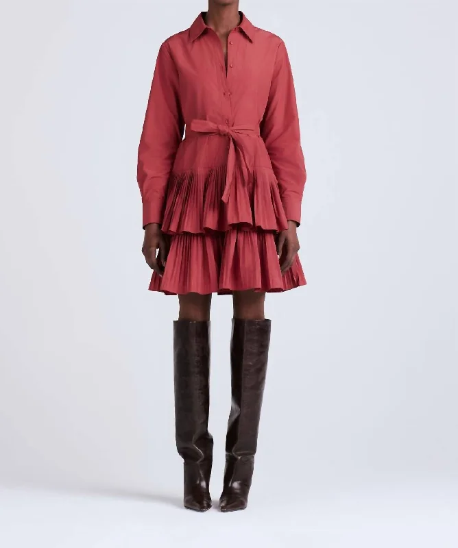 Pleated Mini Dress In Rhubarb