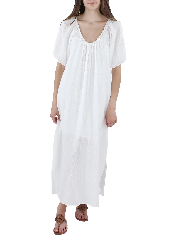 Womens Gauze Scoop Neck Maxi Dress