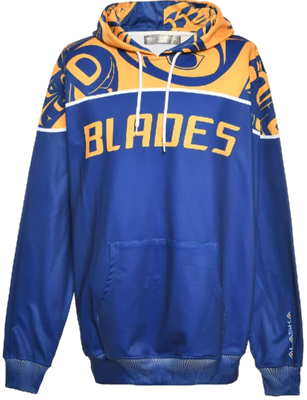 Blue Blades Printed Hoodie - L