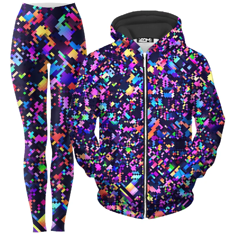 8-Bit Confetti Zip-Up Hoodie and Leggings Combo