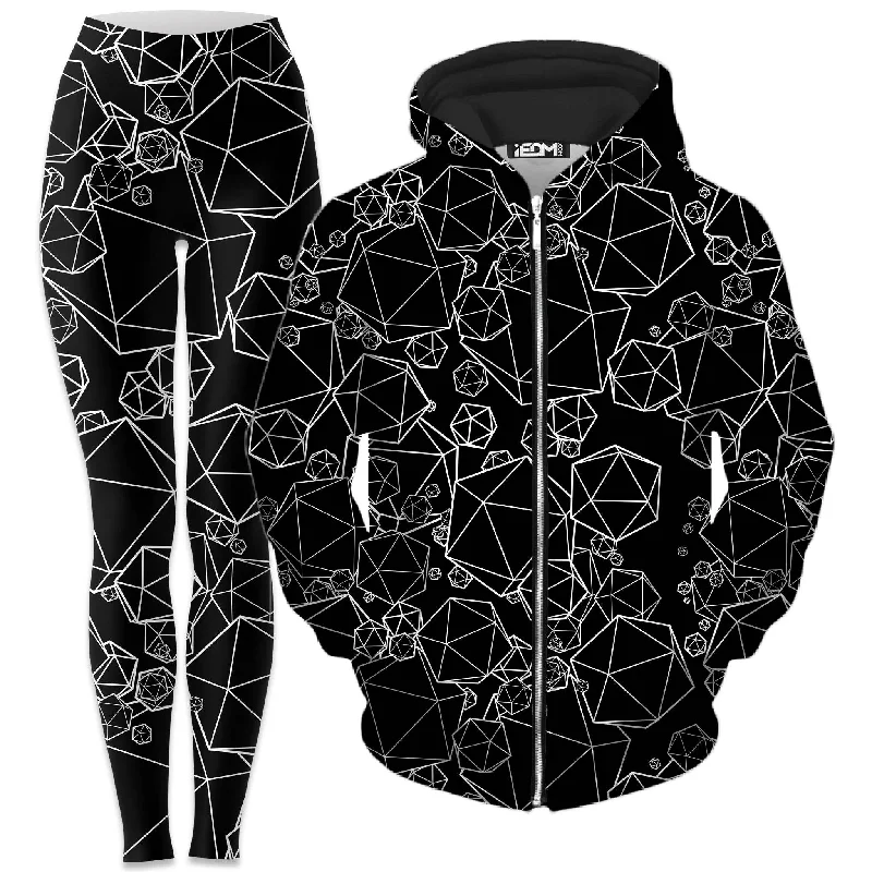 Icosahedron Madness Black Zip-Up Hoodie and Leggings Combo