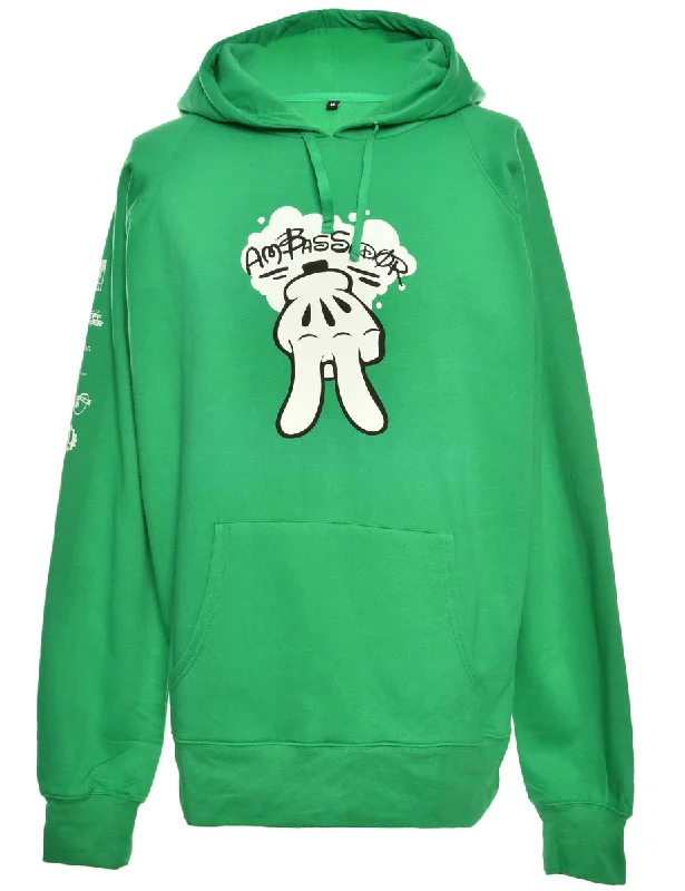 Green Printed Hoodie - L