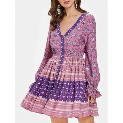 Ethnic Print High Waist Tunic Dress - 2xl