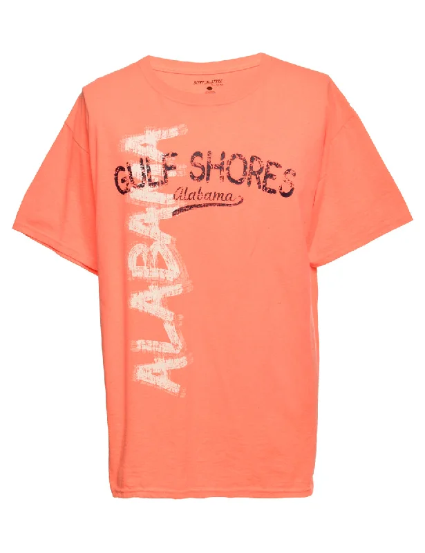 Salmon Pink Gulf Shores Printed T-shirt - XL