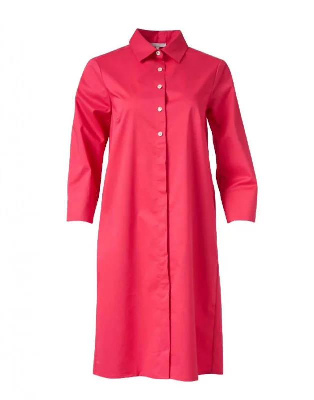 Isabella 3/4 Sleeve Cotton Dress In Bright Pink