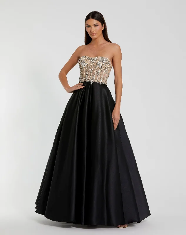 Black Strapless Embellished Bustier Ball Gown