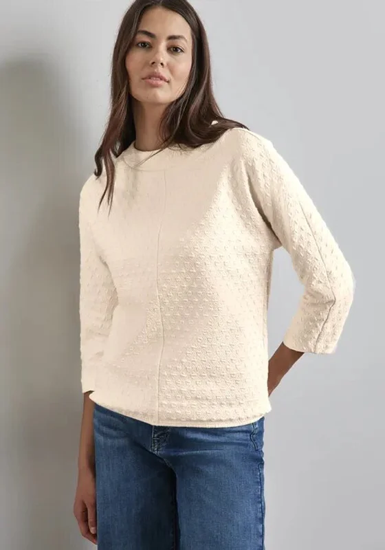 Street One Textured Round Neck Sweatshirt, Cream