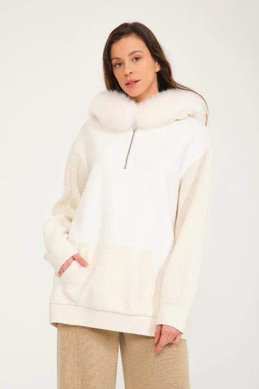 White Wool & Fox Fur Hoodie